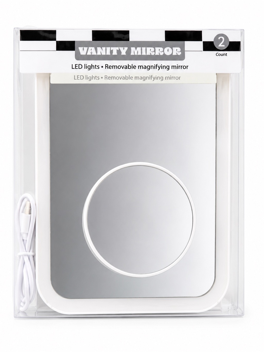 LED Vanity Mirror with Removable Magnifier - White